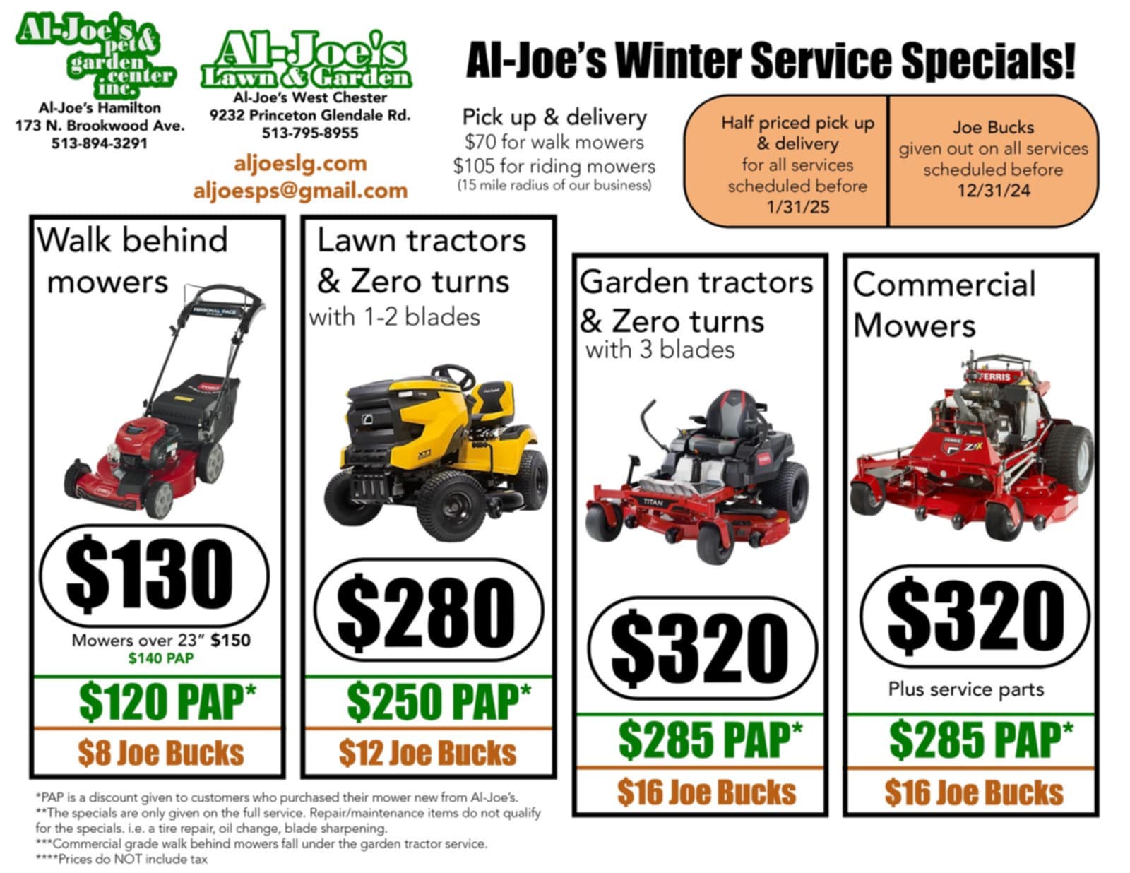 OUR SERVICE SPECIALS FOR 2025!