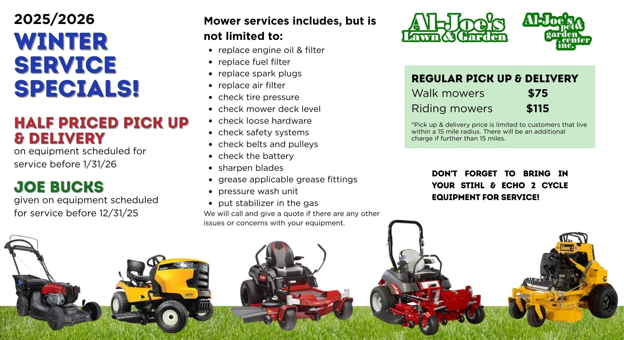 OUR SERVICE SPECIALS FOR 2026!